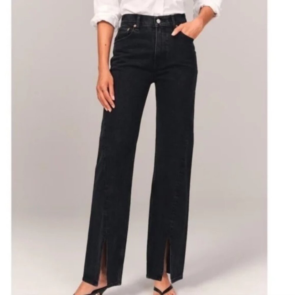NWT Abercrombie & Fitch 90's Relaxed Jeans Size 31 / 12 Long Black Denim Boho